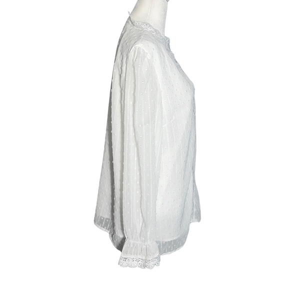 FARYSAYS Women’s Long Sleeve Lace Top V-Neck Polka Dot Flowy Blouse Size M White - Picture 5 of 7